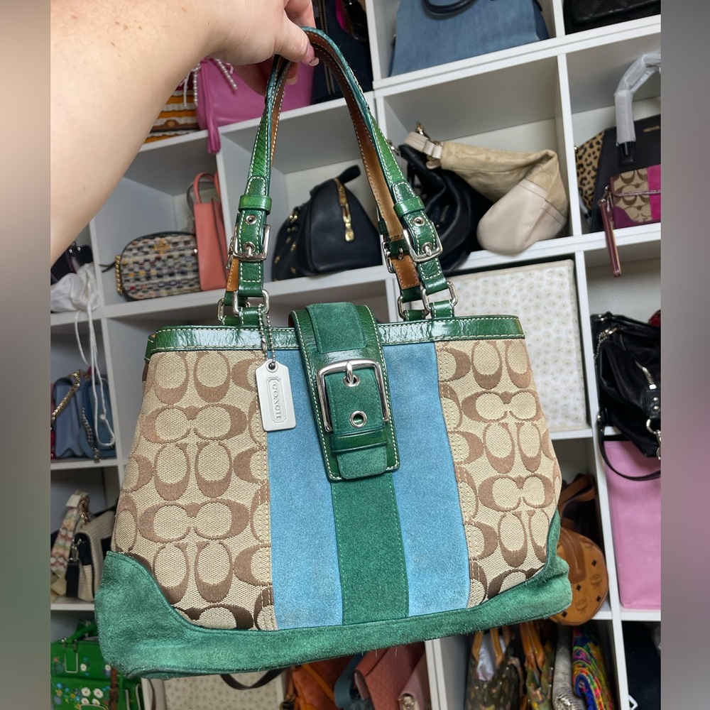 Coach Vintage Hamptons Signature Suede Stripe Satchel - Picture 5 of 17